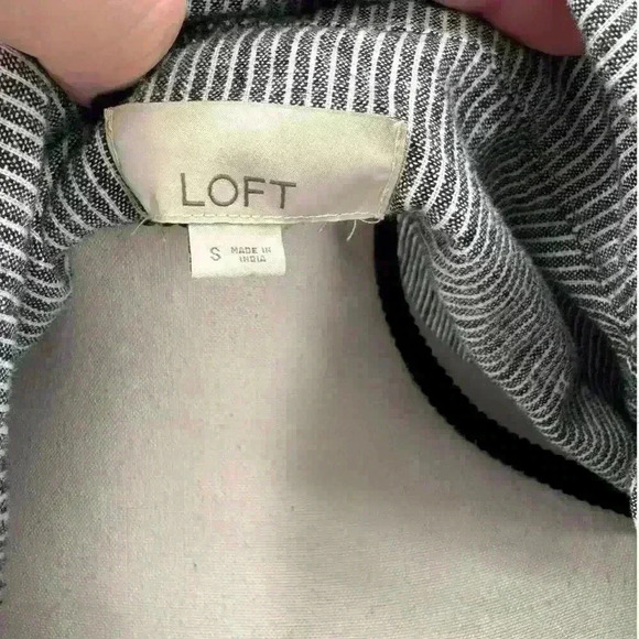 Loft Linen Cotton Blend Zip/Button Up Jacket Blue & White Striped Nautical Small - Picture 8 of 9